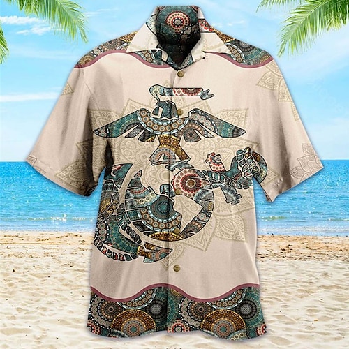 

Homens Camisa Social Camisa havaiana Tribal Estampas Abstratas Aberto para a Lateral Marron Casual Feriado Manga Curta Botão para baixo Imprimir Roupa Tropical Havaiana Estilo Étnico