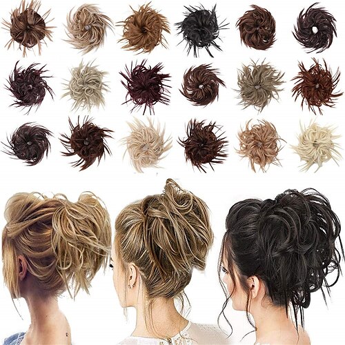 

updo disordinato chignon pezzo di capelli scrunchies estensione dei capelli ondulati sintetici coda di cavallo con elastico elastico posticci estensioni updo scrunchies chignon per capelli coda di