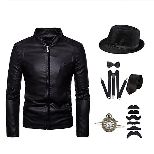 

Punk Gothic Jacke Oberbekleidung Panamahut Zubehörset Herren Kostüm Jahrgang Cosplay Party Abend Festival Krawatte Maskerade