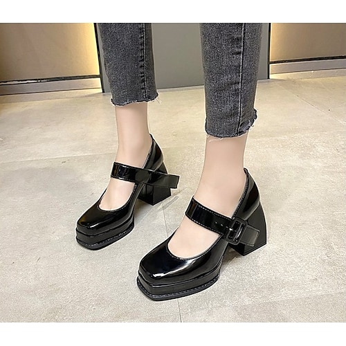 

Femme Chaussures à Talons Grandes Tailles Boucle Talon haut Bout rond Cuir Boucle Couleur unie Noir