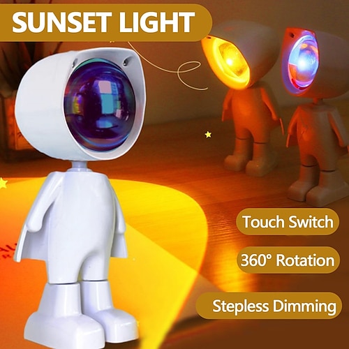 

Astronauta led astronauta Arco Iris luz de puesta de sol robot lámpara de puesta de sol proyector led luz nocturna 7 colores interruptor Arco Iris atmósfera hogar dormitorio Fondo pared decoración