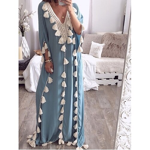 

Per donna Abito lungo Abito lungo Abito casual Vestito svasato Vestito a caftano Stampa Di tendenza Streetwear Esterno Giornaliero Da mare Nappa Collage Manica corta A V Vestito Morbido Nero Bianco