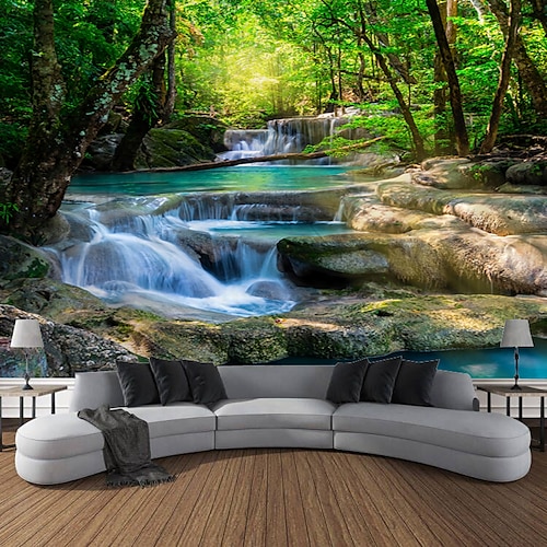 

Magnificent Waterfall Forest Scenery Tapestry Art Decoration Curtain Hanging Family Bedroom Living Room Decoration