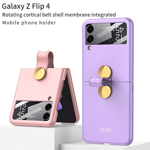 

Phone Case For Samsung Galaxy Flip Z Flip 4 Z Flip 3 Portable with Stand Flip Solid Colored PC