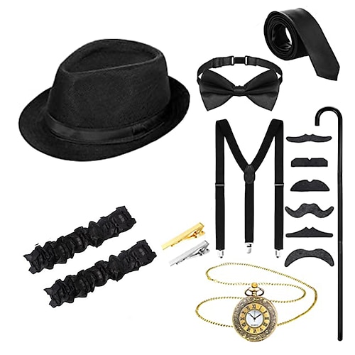 9 Pcs 1920s Men's Costume Accessories Set The Great Gatsby Gangster Fedora Hat  Suspenders 20s Party Supplies for Men 2024 - $24.99