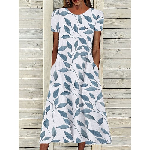 

Dame Uformell kjole Sommerkjole Print kjole Blad Blomstret Lomme Trykt mønster Crew-hals Midikjole Mote Gatemote utendørs Daglig Kortermet Normal Svart Hvit Gul Vår Sommer S M L XL XXL