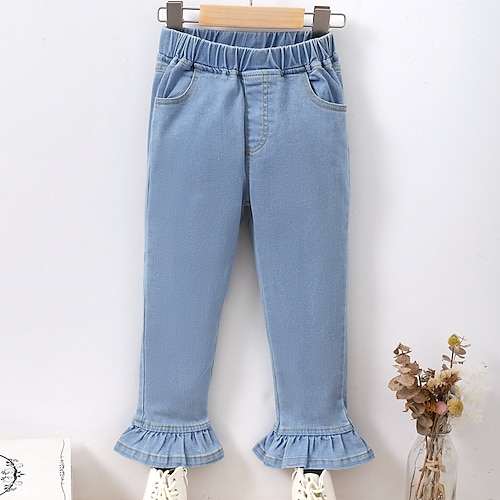 

Bambino (1-4 anni) Da ragazza Pantaloni Tinta unica Essenziale Tasche Scuola Cotone 3-7 anni Autunno Azzurro