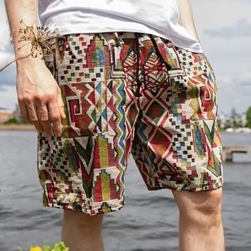 

Men's Shorts Summer Shorts Beach Shorts Baggy Shorts Drawstring Elastic Waist Graphic Geometry Breathable Soft Short Casual Daily Holiday Streetwear Hawaiian Orange Micro-elastic