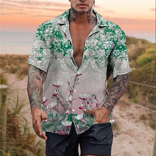 

Homme Chemise Chemise hawaïenne Floral Imprimés Photos Col rabattu Vin Vert Gris Casual Vacances Manche Courte Bouton bas Imprimer Vêtement Tenue Tropique Mode Bohème Vêtement de rue