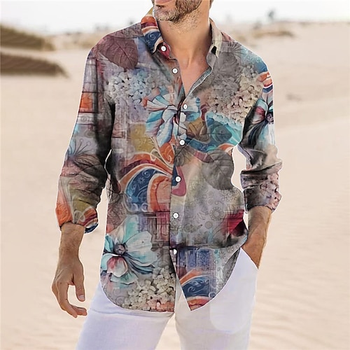 

Homme Chemise Floral Imprimés Photos Col rabattu Jaune Bleu Violet Gris Extérieur Plein Air manche longue Bouton bas Imprimer Vêtement Tenue Mode Bohème Vêtement de rue Design