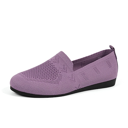

Dame Flate sko Slip-Ons Komfort Sko Store størrelser Flyknit sko Arbeid Daglig Vandring Flat hæl Rund Tå Klassisk Fritid minimalisme Elastisk stoff Tøfler Helfarge Svart Lilla Mørkeblå