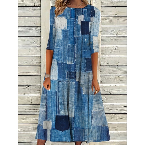 

Per donna Vestito casual Vestito a trapezio Vestito svasato Color Block Geometria Tasche Stampa Girocollo Vestito longuette Attivo Di tendenza Esterno Giornaliero Manica a 3/4 Standard Blu Azzurro