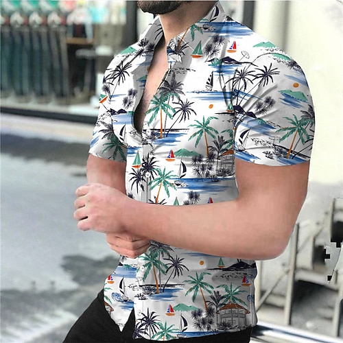 

Herren Hemd Hawaiihemd Sommerhemd Blumen Grafik-Drucke Strand Blätter Umlegekragen Weiß Königsblau Blau Grün Dunkles Meerblau Casual Festtage Kurzarm Button-Down Bedruckt Bekleidung Tropisch Modisch