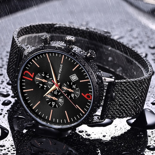 

MINI FOCUS Reloj de Pulsera Relojes de cuarzo para Hombre Analógico Cuarzo Deportivo Moda Negocios Estilo formal Impermeable Calendario Falso tres ojos seis agujas Aleación Acero Inoxidable De moda