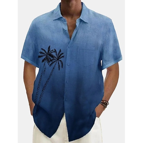 

Homens Camisa Social Gradiente Coqueiro Estampas Abstratas Aberto para a Lateral Azul Verde Cáqui Cinzento Rua Casual Manga Curta Botão para baixo Imprimir Roupa Esportes Moda Roupa de rua Designer