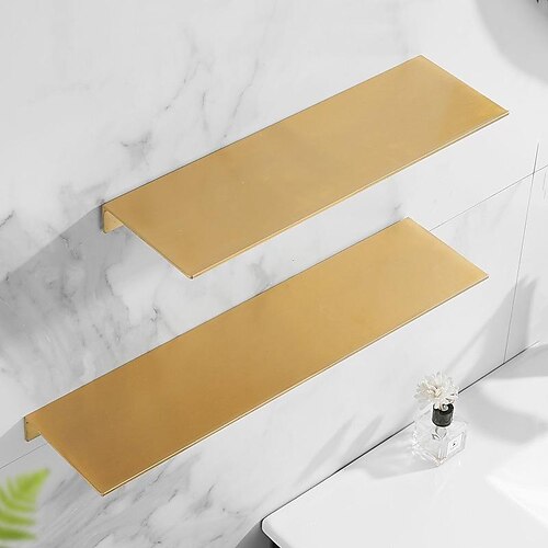 Bathroom Shelf Self-adhesive Bath Storage Rack 30-60cm Modern Space  Aluminum Rust-proof Bathroom Organizer Wall Shelf 1pc (Brushed Golden) 2024  - $15.99