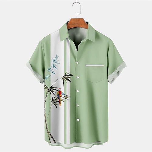 

Herren Hemd Hawaiihemd Sommerhemd Gestreift Grafik-Drucke Papagei Umlegekragen Grün Outdoor Strasse Kurze Ärmel Button-Down Bedruckt Bekleidung Tropisch Modisch Hawaiianisch Designer