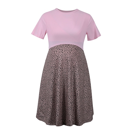 

kvinners barselgenserkjole fritidsgenserkjole sommergenserkjole pleiegenserkjole leopard minigenserkjole kortermet patchwork print rund hals basic utendørs rosa vårsommer s m l