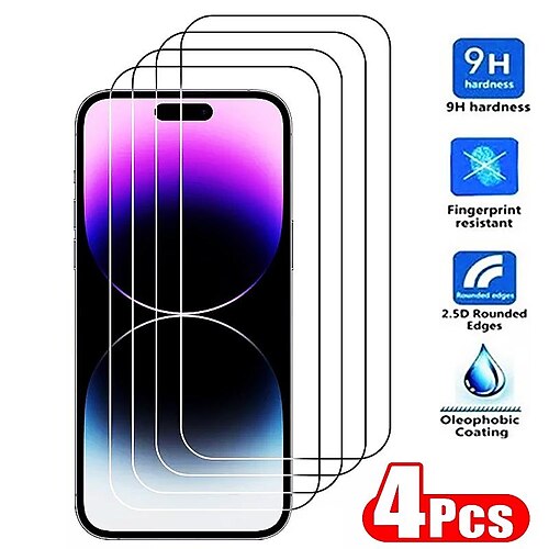 

4 Stücke Handy Schutzfolie Für Apple iPhone 14 Pro Max Plus 13 12 11 Mini X XR XS 8 7 Hartglas 9H Härtegrad Anti-Fingerprint High Definition (HD) Kompatibel mit 3D - Berührungsempfindlichkeit