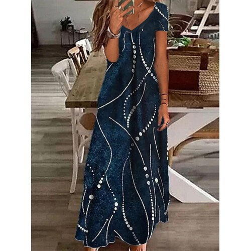 

Mulheres Vestido casual Vestido de turno Vestido Longo Vestido Maxi Vinho Azul Verde Manga Curta Imprimir Bolsos Primavera Verão Decote V Férias 2023 S M L XL XXL 3XL