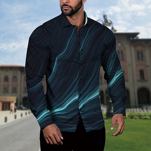 

Homme Chemise Imprimés Photos Linéaire Col rabattu Bleu Extérieur Plein Air manche longue Bouton bas Imprimer Vêtement Tenue Sportif Mode Vêtement de rue Design