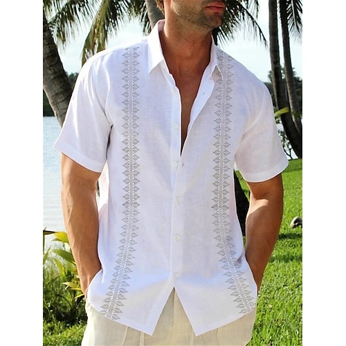 

Homens Camisa Social Listrado Estampas Abstratas Aberto para a Lateral Branco Rua Casual Manga Curta Botão para baixo Imprimir Roupa Linho Esportes Moda Roupa de rua Designer