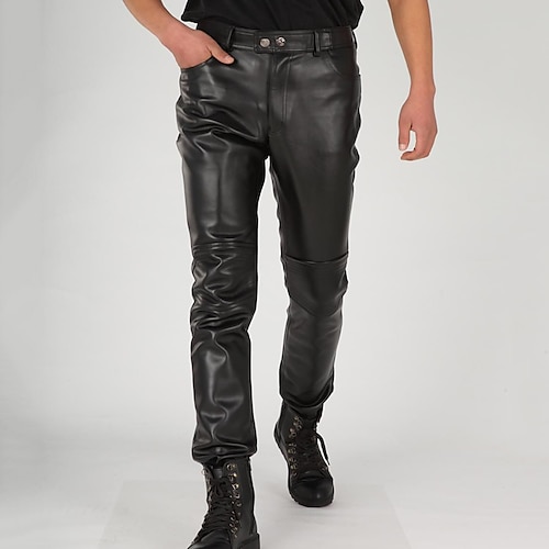 Plain Men's Black Leather Pants