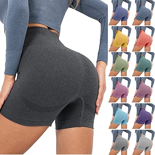 

treningsshorts for kvinner 4 sømløs booty-treningsshorts med høy midje gymbikershorts med løpe-yoga-shorts med rynket rumpe