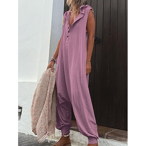 

Damen Jumpsuit Taste Feste Farbe Mit Kapuze Strassenmode Brautkleider schlicht Täglich Urlaub Regular Fit Ärmellos Gelb Purpur Beige S M L XL Sommer