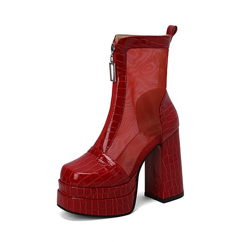 

Damen Stiefel Sandalen Stiefel Sommerstiefel Täglich Blockabsatz Geschlossene Spitze Brautkleider schlicht Polyester Reißverschluss Feste Farbe Schwarz Weiß Rot