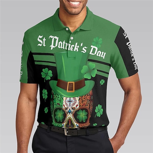 

Herre POLO Trøje Golftrøje Dødningehoveder Bogstaver Saint Patrick Day St. Patrick's dag Clover Aftæpning Grøn udendørs Gade Kort Ærme Knap ned Trykt mønster Tøj Mode Designer Afslappet Blødt