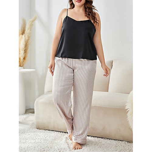 

Per donna Plus Size Pigiami Top e pantalone del pigiama Completi Banda Semplice Informale Comoda Interni Giornaliero Da letto Raso Traspirante cinghie Senza maniche Senza maniche Pantalone Primavera