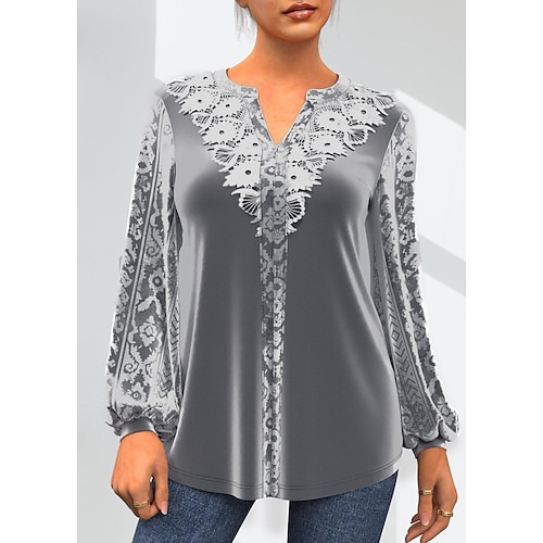 

Per donna Camicia Blusa Grigio Pop art Stampa Manica lunga Informale Essenziale A V Standard S