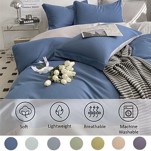 

Solid Color Washing Sanding Duvet Cover Bedding Sets Comforter Cover with 1 Duvet Cover or Coverlet,1Sheet,2 Pillowcases for Double/Queen/King(1 Pillowcase for Twin/Single)