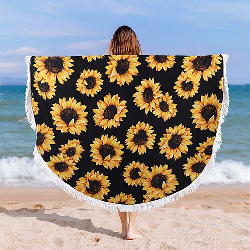 

couverture de serviette de plage ronde tournesol tapis de yoga en microfibre avec glands super doux et super absorbant