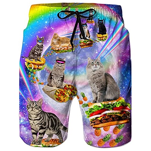 

Herre Surf shorts Badeshorts Sommer shorts Strandshorts Snørelukning med mesh-for Elastisk Talje Dyr Kat Grafiske tryk Hurtigtørrende Korte Afslappet Daglig Ferie Boheme Hawaiiansk Blå Lilla