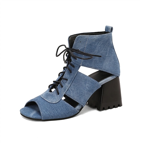 

Dame Sandaler Lace Up Sandaler Strappy Sandaler Sandaler Støvler Sommerstøvler Daglig Tykk hæl Åpen Tå Fritid Fuskelær Snøring Helfarge Vin Svart / Hvit Leopard