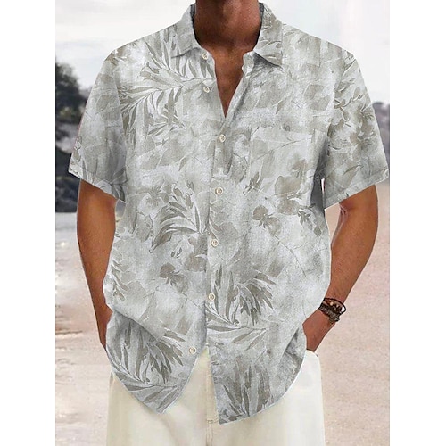 

Homens Camisa Social Camisa havaiana Estampas Abstratas Folhas Aberto para a Lateral Verde Ao ar livre Rua Manga Curta Botão para baixo Imprimir Roupa Linho Tropical Moda Havaiana Designer