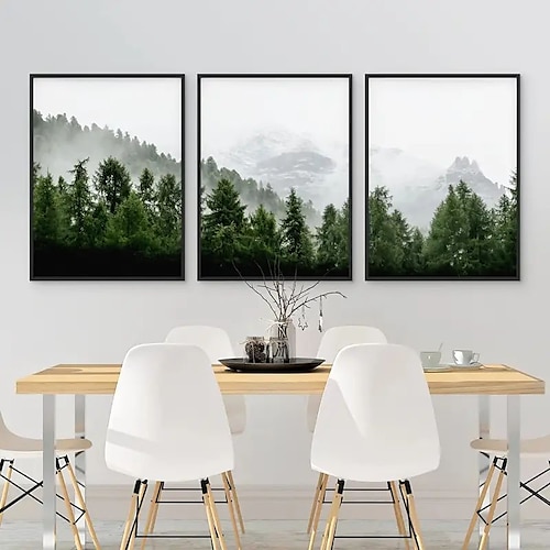 

1pc Frameless Green Forest Wall Art Landscape Canvas Painting Nature Modern Minimalist Misty Poster Home Decor No Frame