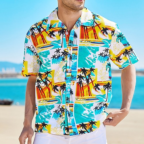 

Per uomo Camicia Maglietta informale Giallo Blu marino Blu scuro Azzurro Manica corta Albero di cocco Fiore / Piante Collo ripiegabile Esterno Per uscire Stampa Abbigliamento Streetwear Hawaiano