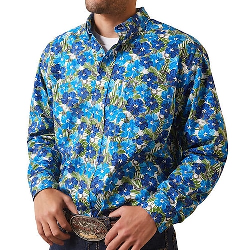 

Homme Chemise Floral Imprimés Photos Col rabattu Bleu Extérieur Plein Air manche longue Bouton bas Imprimer Vêtement Tenue Sportif Mode Vêtement de rue Design