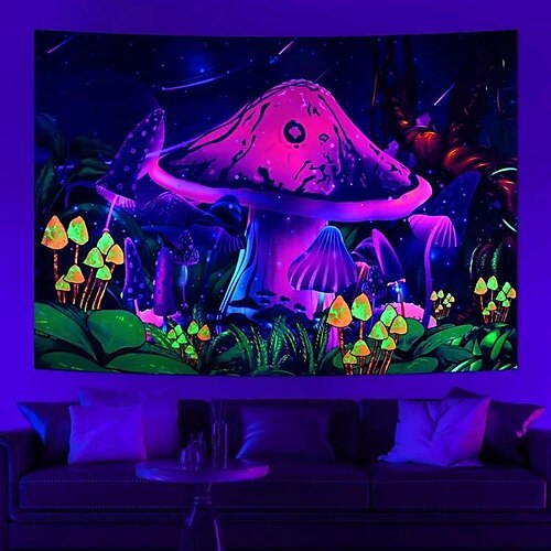 

trippy cogumelo tapeçaria de luz negra uv reativo psicodélico dormitório sala de estar decoração de arte pano para pendurar na parede