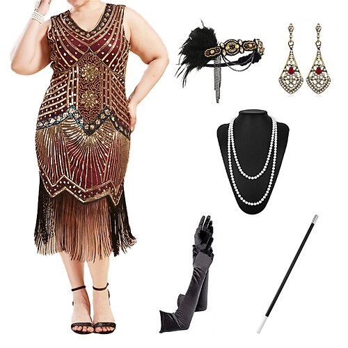 

Der große Gatsby Brüllen 20s 1920s Cocktailkleid Vintage-Kleid Flapper Kleid Cocktailkleid Zubehörset Damen Pailletten Quaste Kostüm Jahrgang Cosplay Party / Abend Abiball Kleid Maskerade