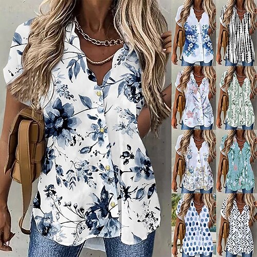 

Per donna Camicia Blusa Nero Bianco Giallo Floreale Colorato a macchie Pulsante Stampa Manica corta Informale Per eventi Essenziale A V Standard Floreale S