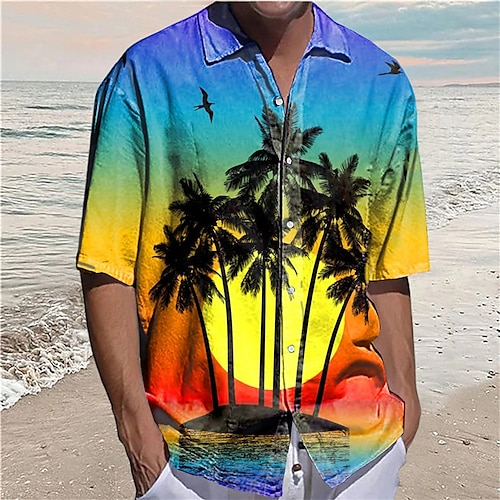 

Herren Hemd Hawaiihemd Sommerhemd Kokosnussbaum Grafik-Drucke Umlegekragen Blau Strasse Casual Kurze Ärmel Button-Down Bedruckt Bekleidung Tropisch Sport Strassenmode Designer