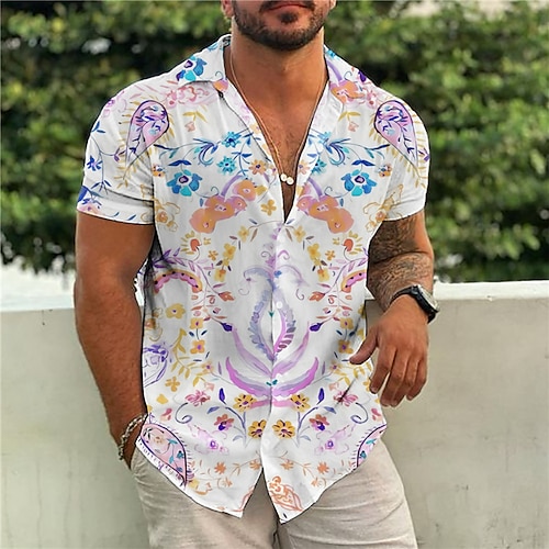 

Herren Hemd Blumen Grafik-Drucke Umlegekragen Blau Orange Grau Strasse Casual Kurze Ärmel Button-Down Bedruckt Bekleidung Tropisch Modisch Boho Designer