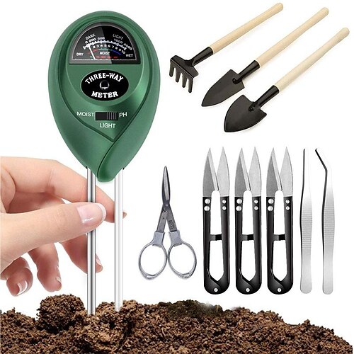 

Testeur d'humidité du sol avec outils de mise à niveau pour bonsaï, kit de test de sol 3 en 1 pour pH/humidité/lumière, pour la maison et le jardin, la pelouse, la ferme, l'entretien des plantes d'intérieur et d'extérieur.