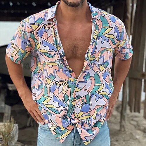 

Herre Skjorte Hawaii skjorte Button Up skjorte Sommer skjorte Casual skjorte Lyserød Kortærmet Grafisk Aftæpning Gade Ferierejse Trykt mønster Tøj Mode Hawaiiansk Afslappet Bekvem