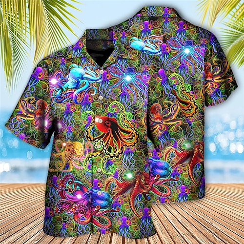 

Herren Hemd Hawaiihemd Sommerhemd Grafik-Drucke Oktopus Umlegekragen Purpur Strasse Casual Kurze Ärmel Button-Down Bedruckt Bekleidung Tropisch Sport Strassenmode Designer