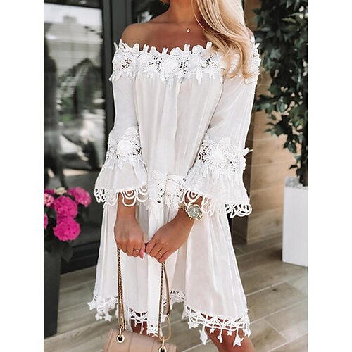 

Dame Uformell kjole Blonde kjole Skiftkjole عادي Blonde Åpen rygg Løse skuldre Mini kjole Grunnleggende Elegant utendørs Daglig 3/4 ermer Løstsittende Hvit Vår Sommer S M L XL XXL